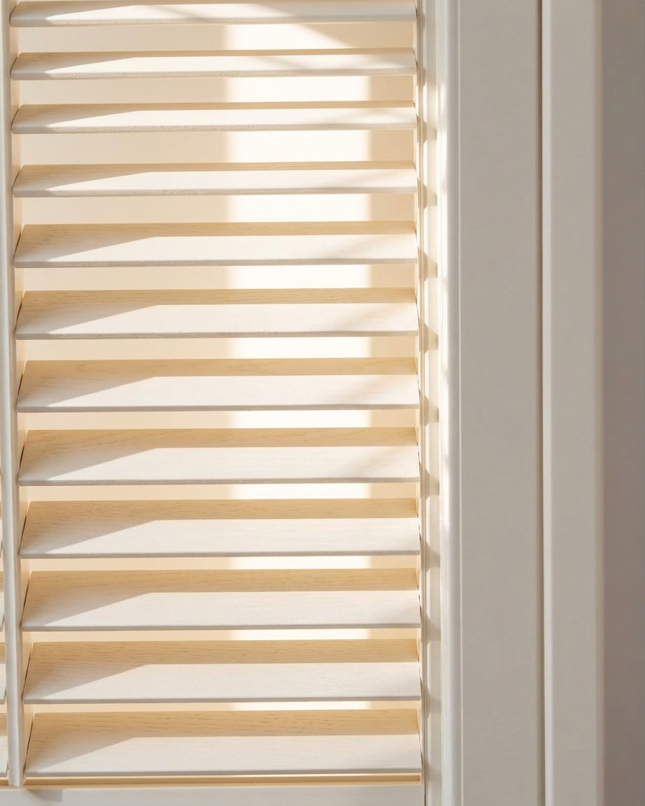 Hardwood plantation shutter louvre detail in a Newcastle bedroom