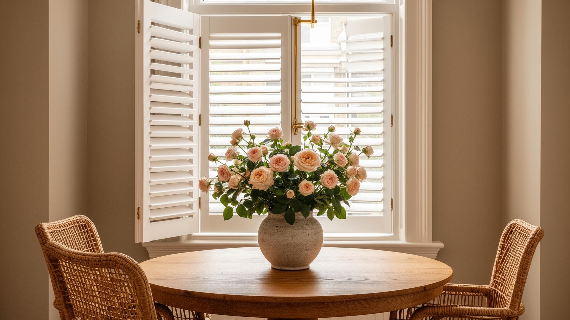 Café style shutters in a dining nook