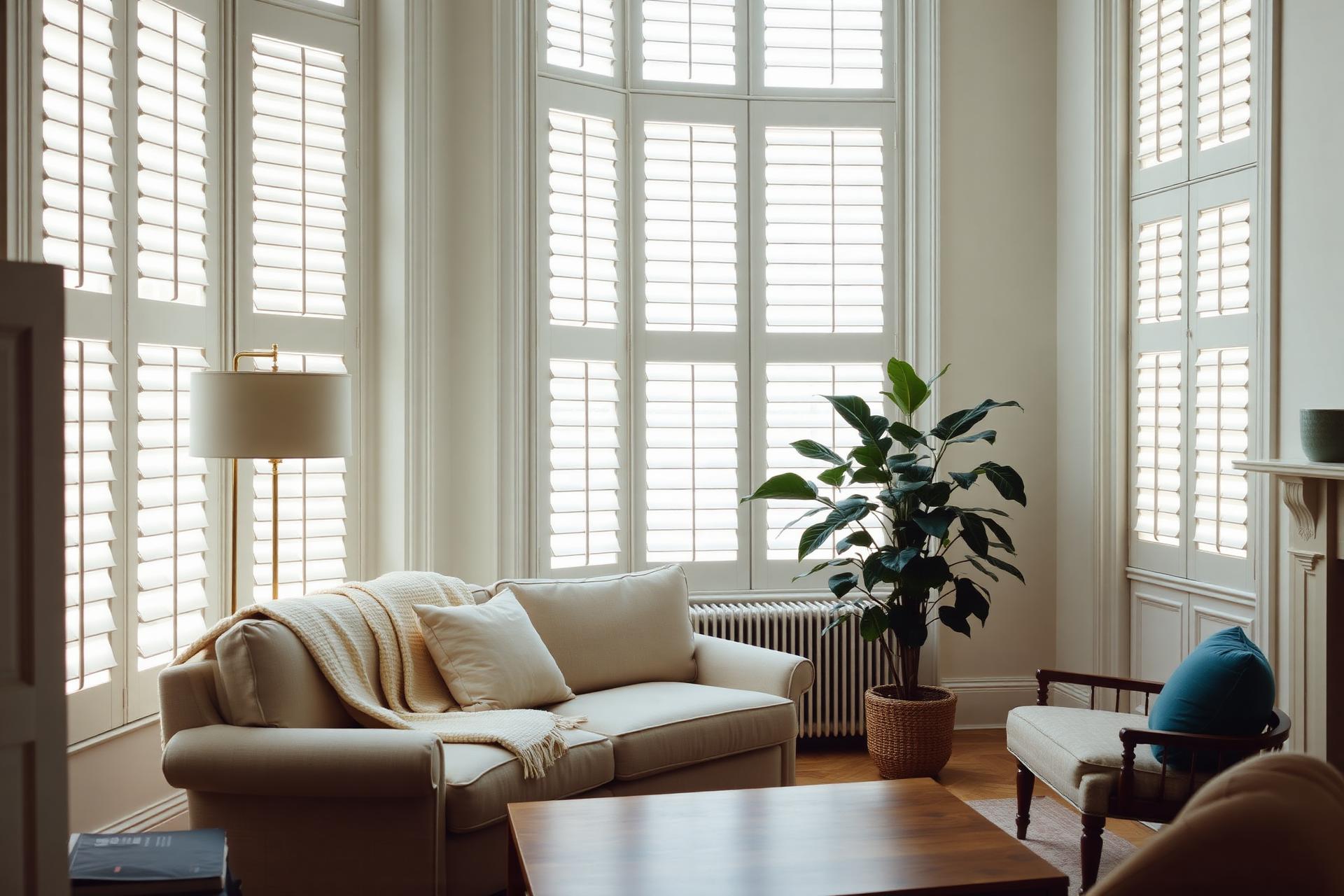 Living room consultation with plantation shutter samples
