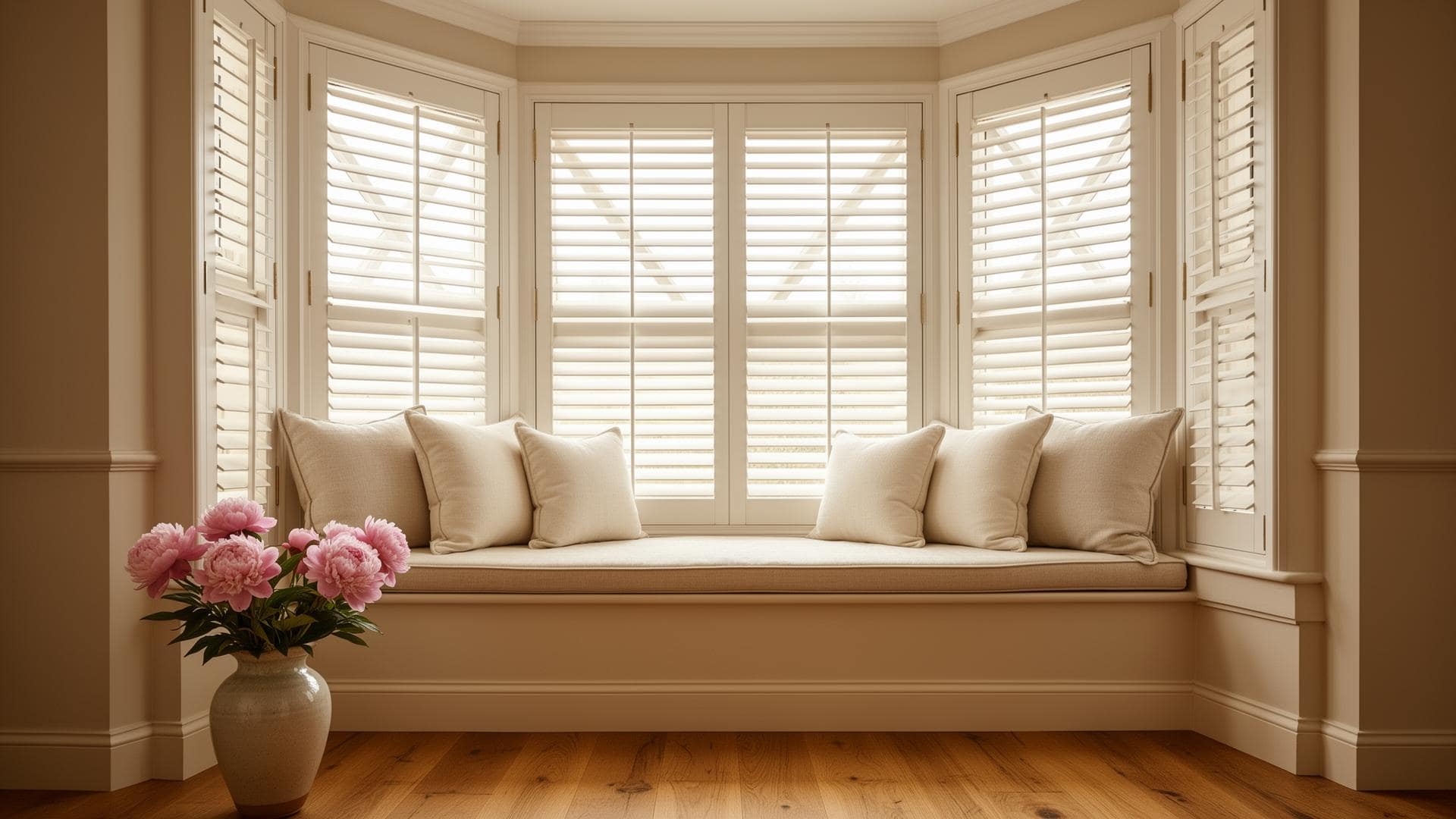 Bay window with bespoke plantation shutters in a Newcastle home