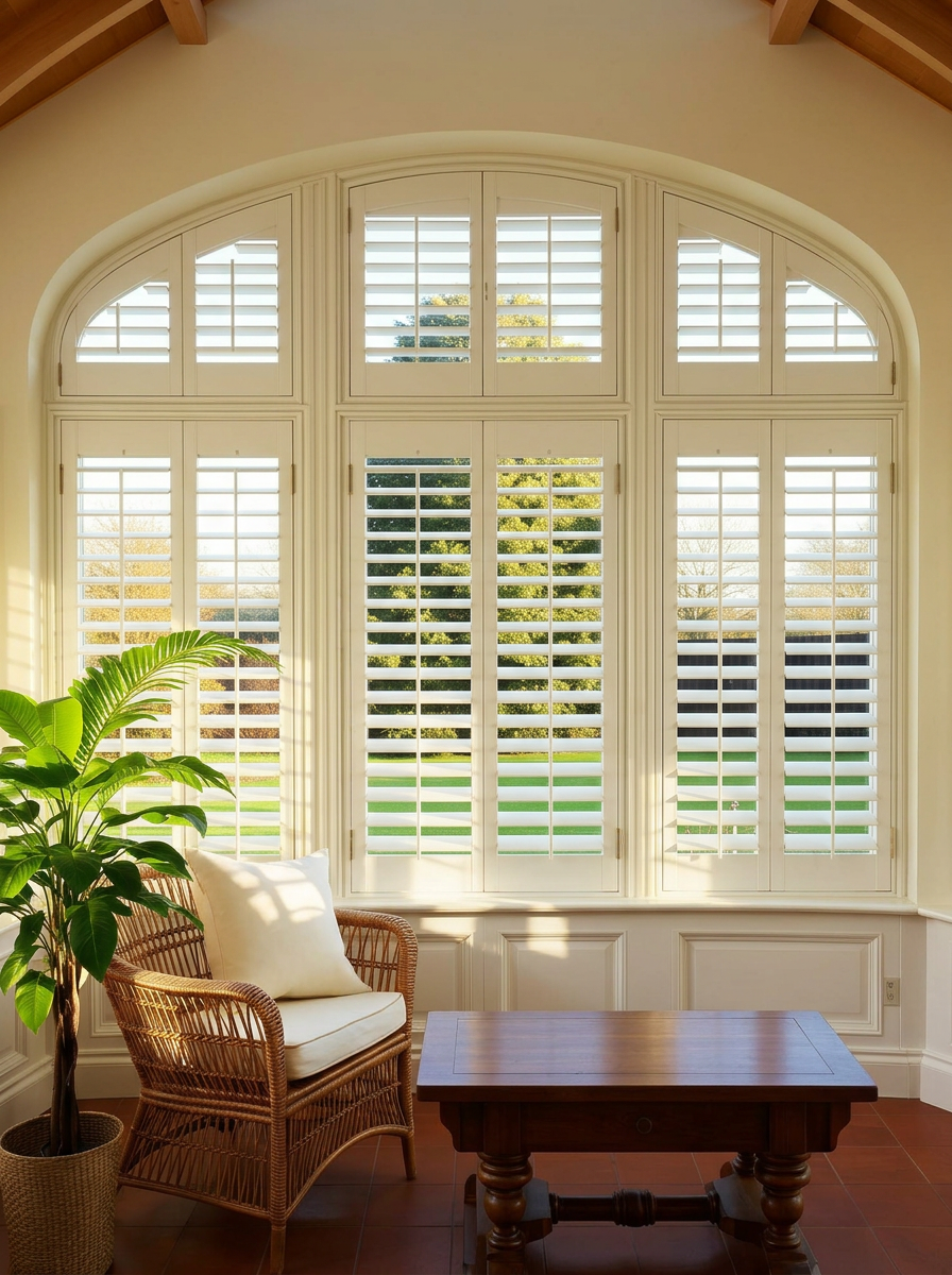 Conservatory dressed in bespoke shutters