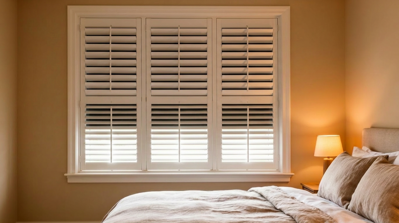 Shutter and shade in bedroom