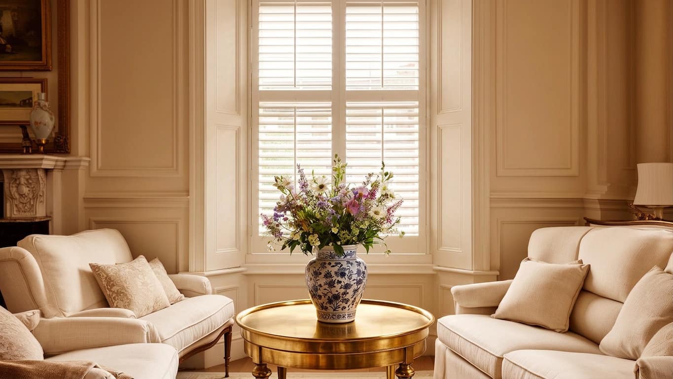 Newcastle bedroom with tier-on-tier plantation shutters letting in upper light