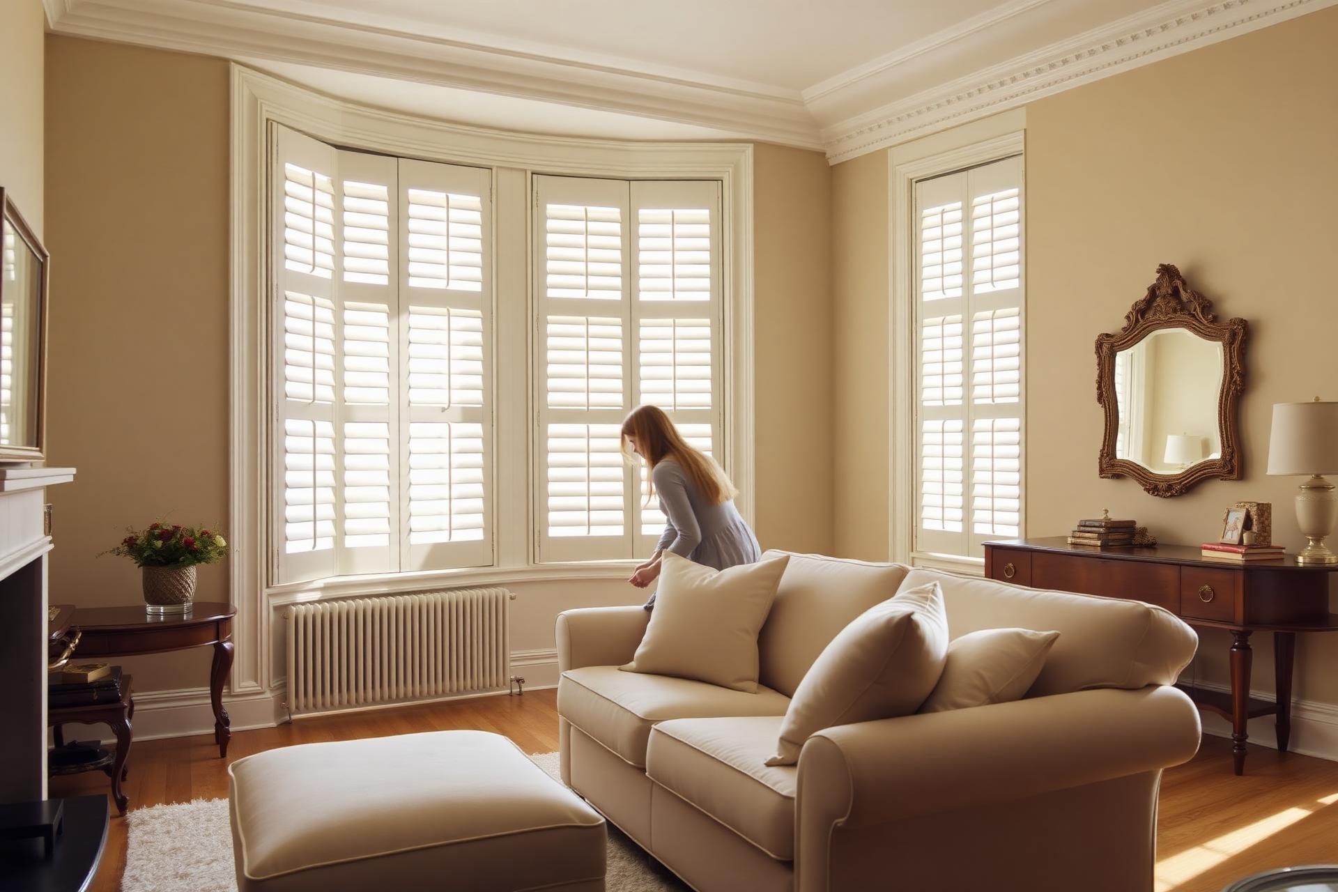 Installed plantation shutters dressing a finished room
