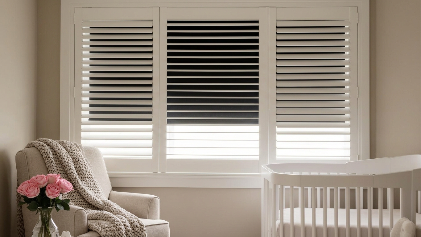 Nursery corner with shutter and shade in soft daylight