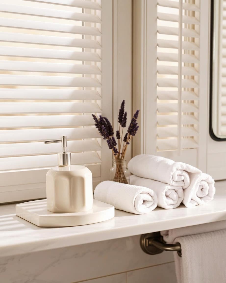 Waterproof faux wood shutters in a Newcastle bathroom
